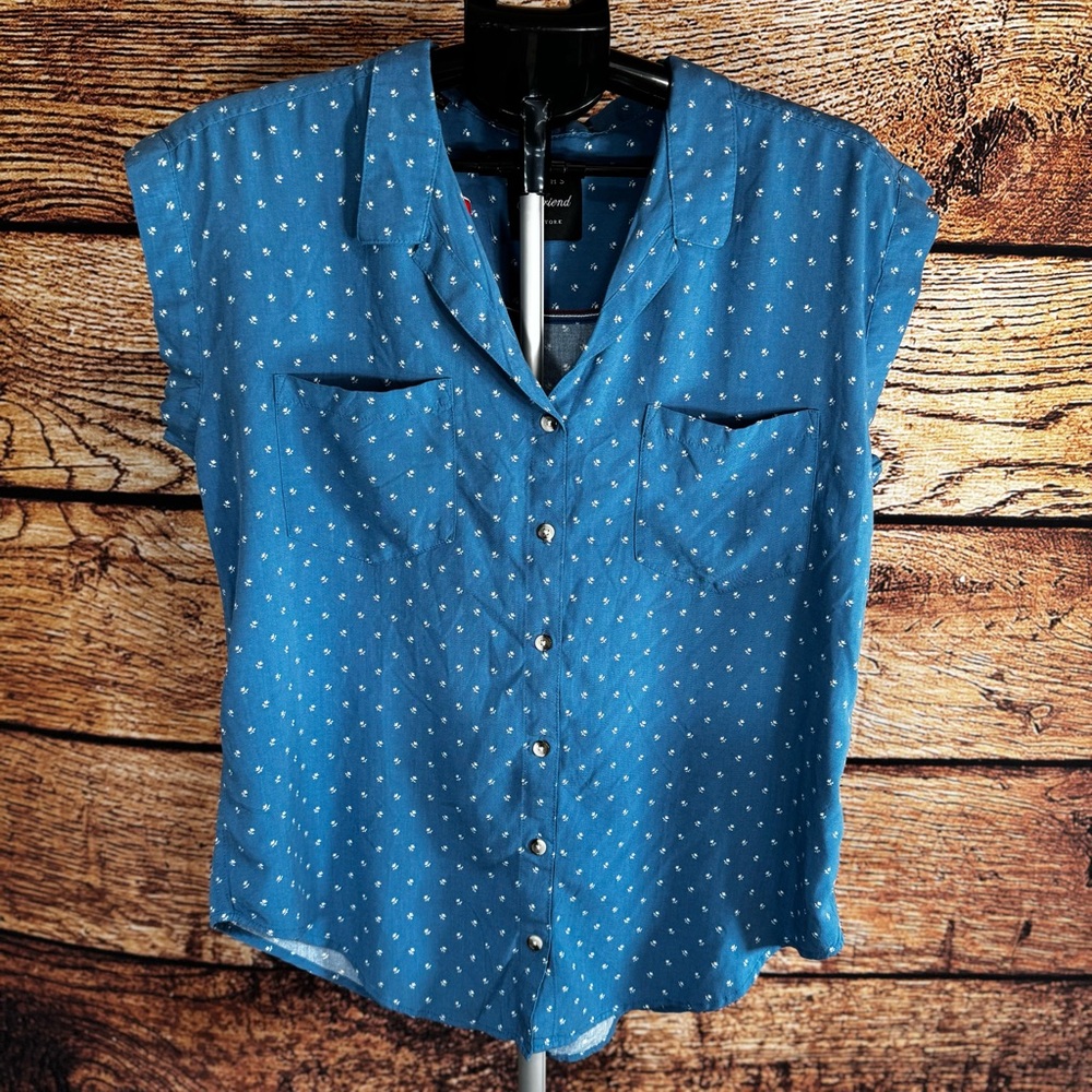 Jachs Blue Button Down Shirt with White‎ flowers